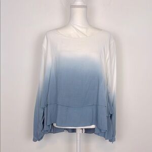 Tempo Paris White and Blue Ombré Tiered Ruffled Long Sleeve Blouse. Size Large.